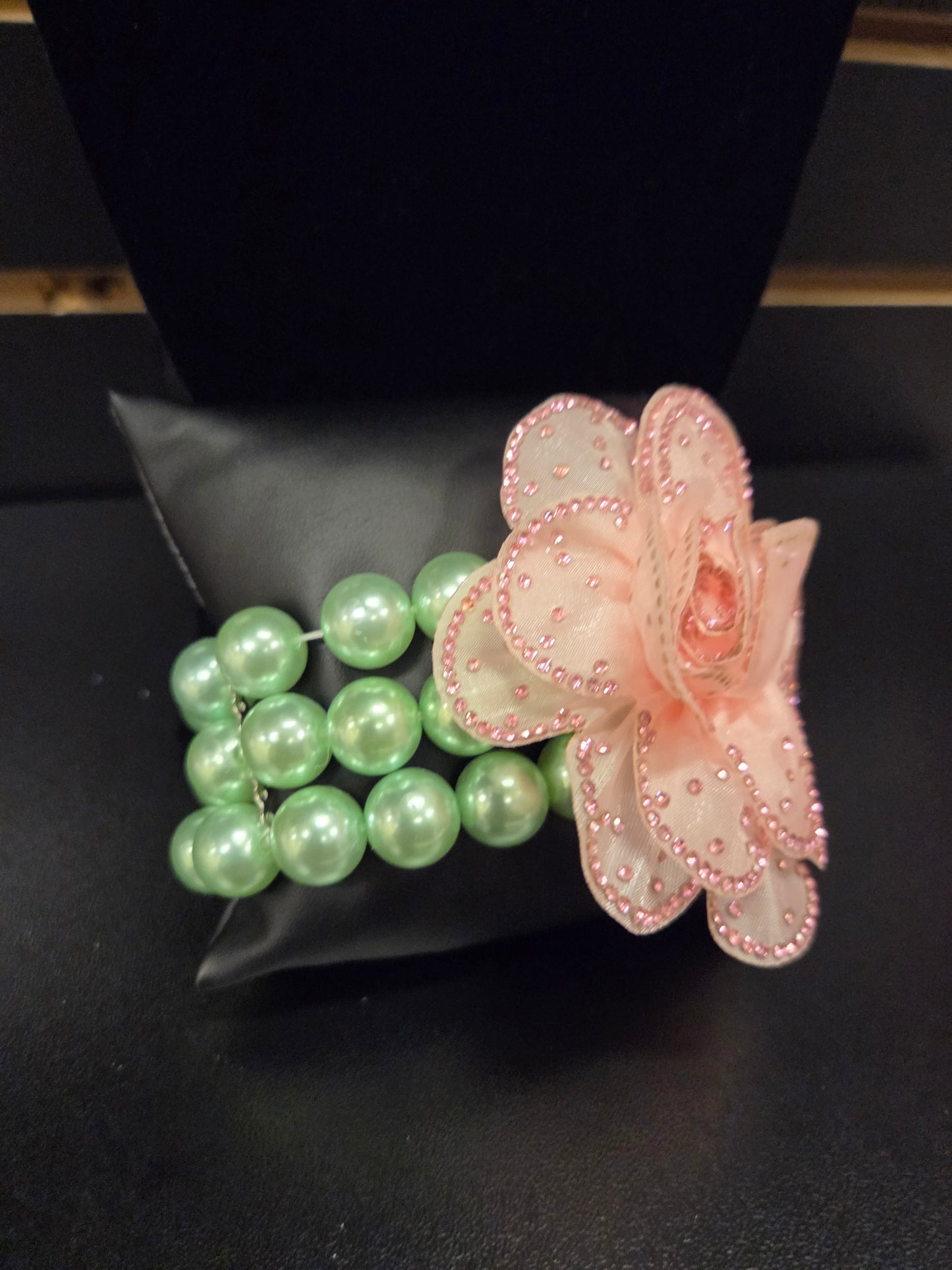 Blush Pink & Mint Green Floral Pearl Stretch Bracelet