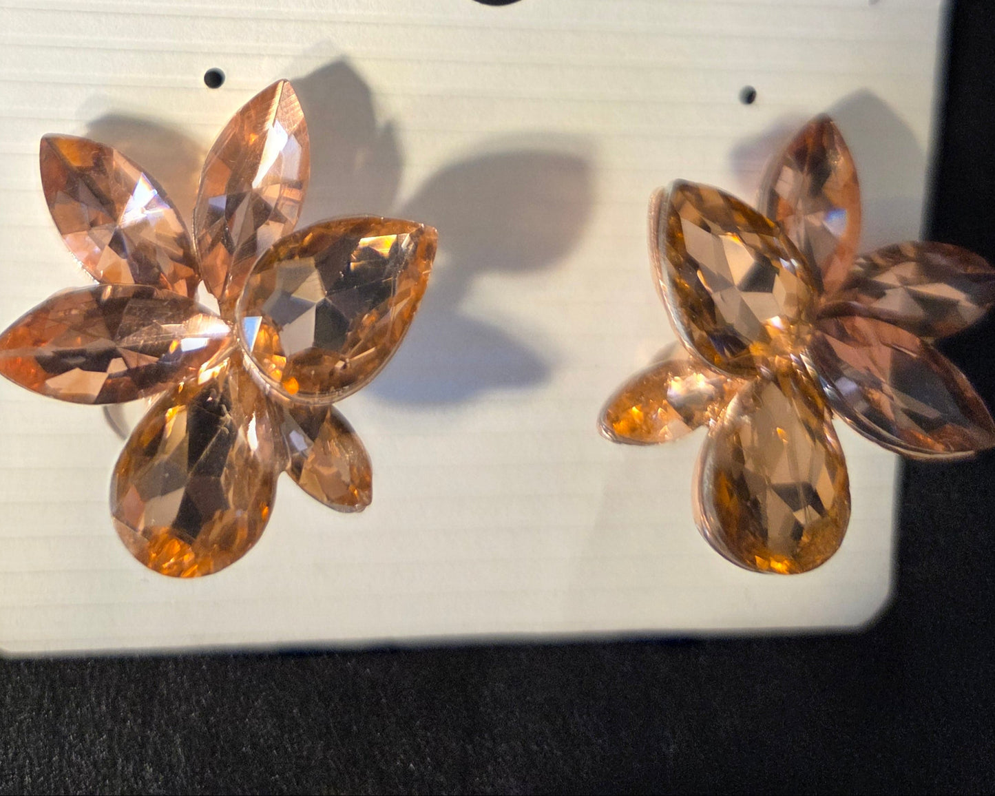 Champagne Crystal Flower Clip-On Earrings.