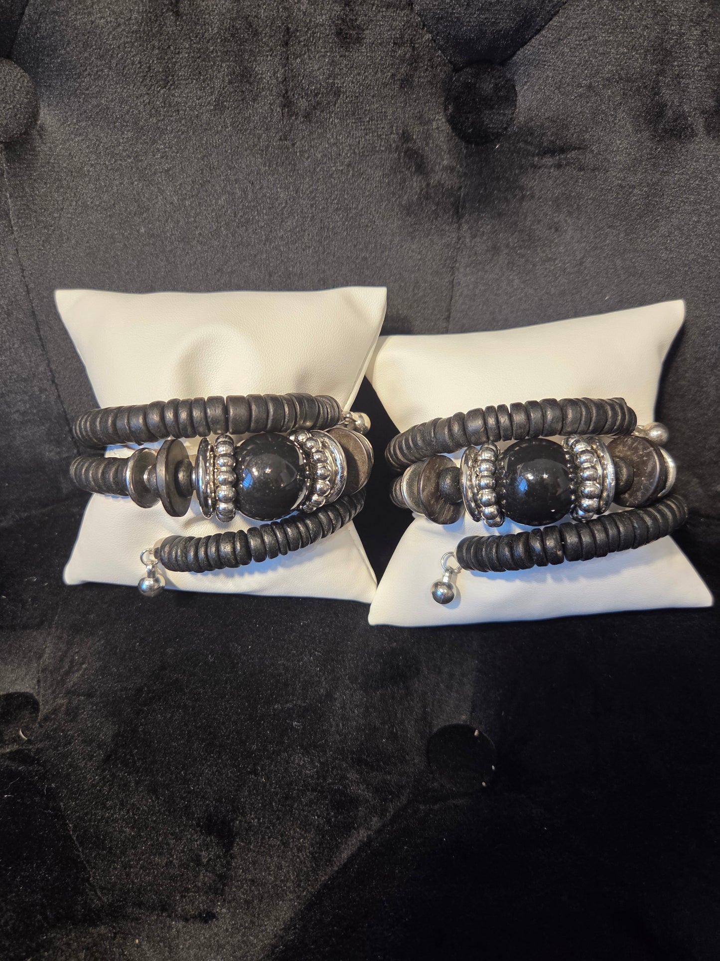 Black & Silver Stackable Coil Bracelet Set