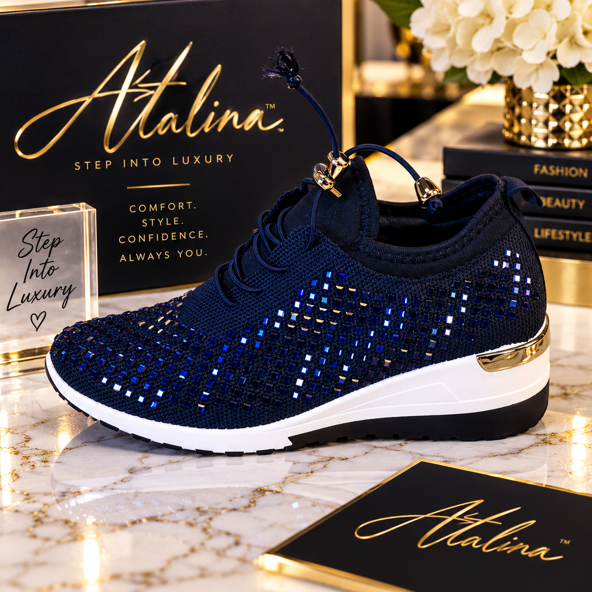 Atalina Navy Blue Bling Fashion Sneaker