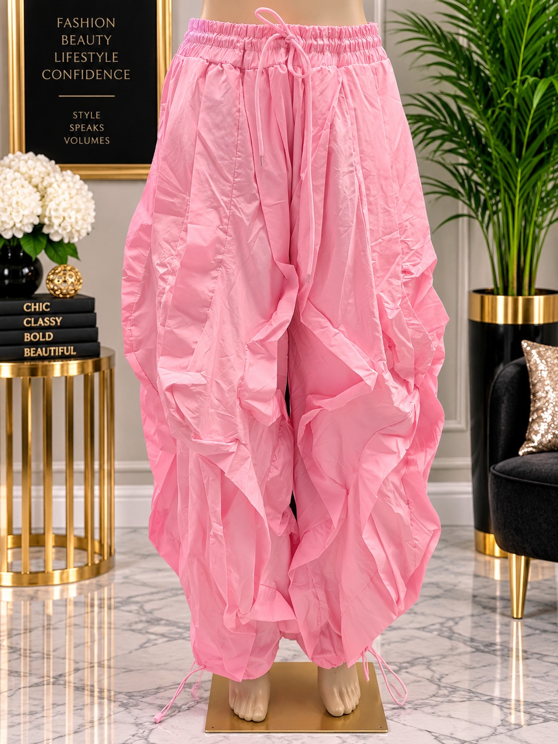 Blush Drama Ruched Statement Pants