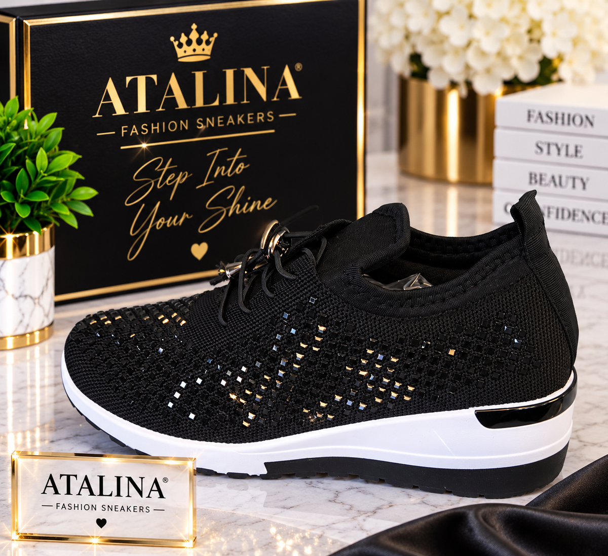 Atalina Black Bling Wedge Sneaker