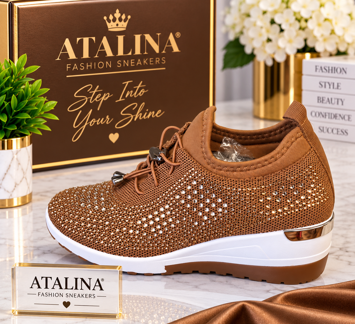 Atalina Caramel Bronze Bling Wedge Sneaker