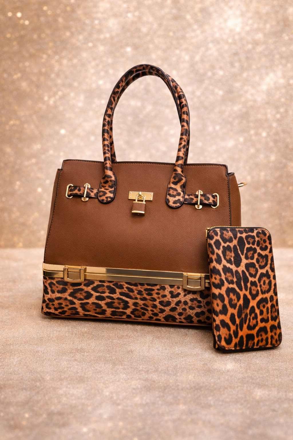 Glam Leopard Luxe Handbag & Wallet Set