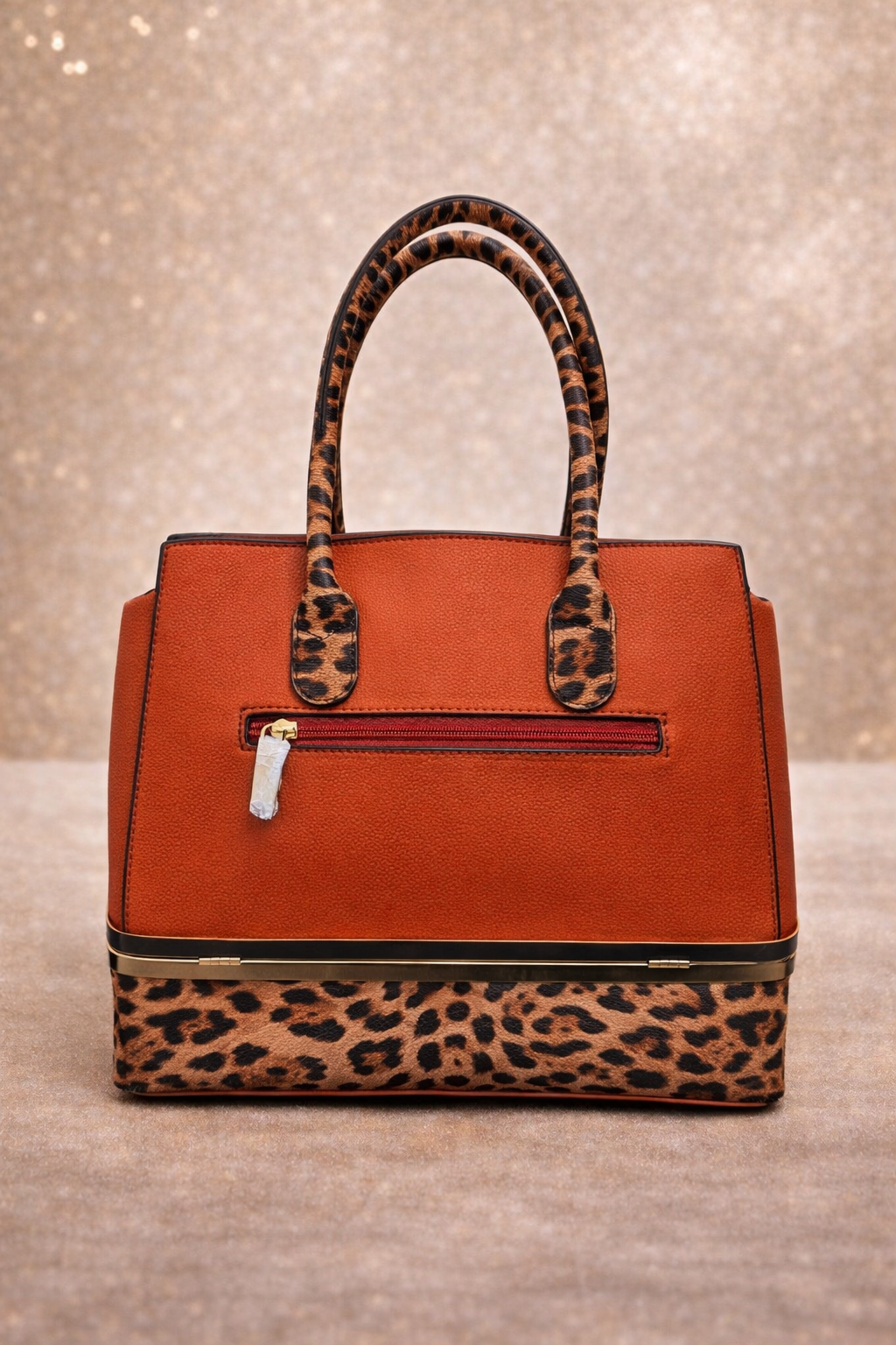 Leopard Luxe Lock Satchel – Rust Edition