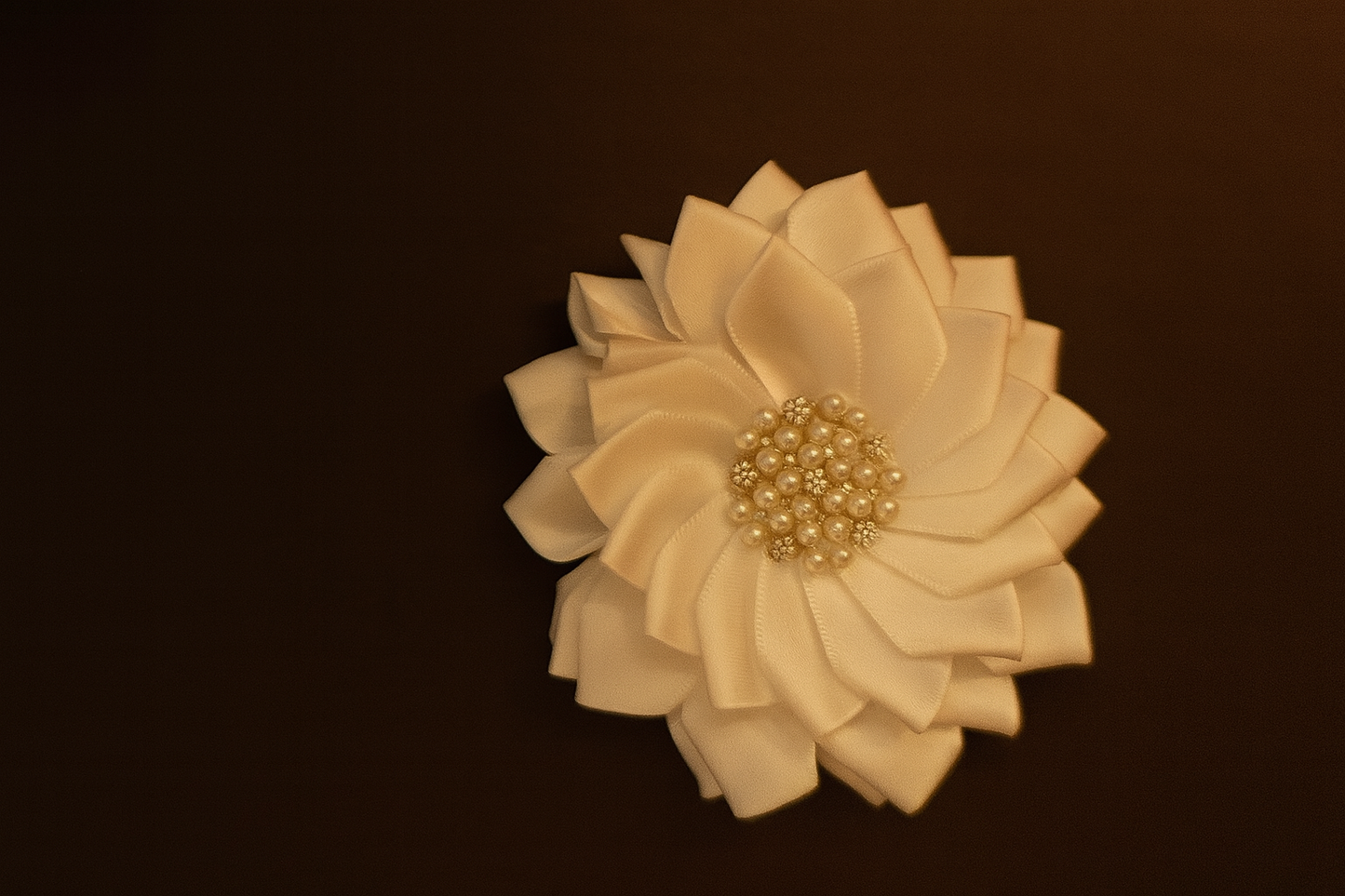 Pure Elegance White Satin Flower Brooch