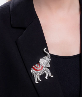 ELEPHANT EMBRACE RED BROOCH