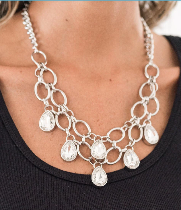 Show Stopping Shimmer White Necklace
