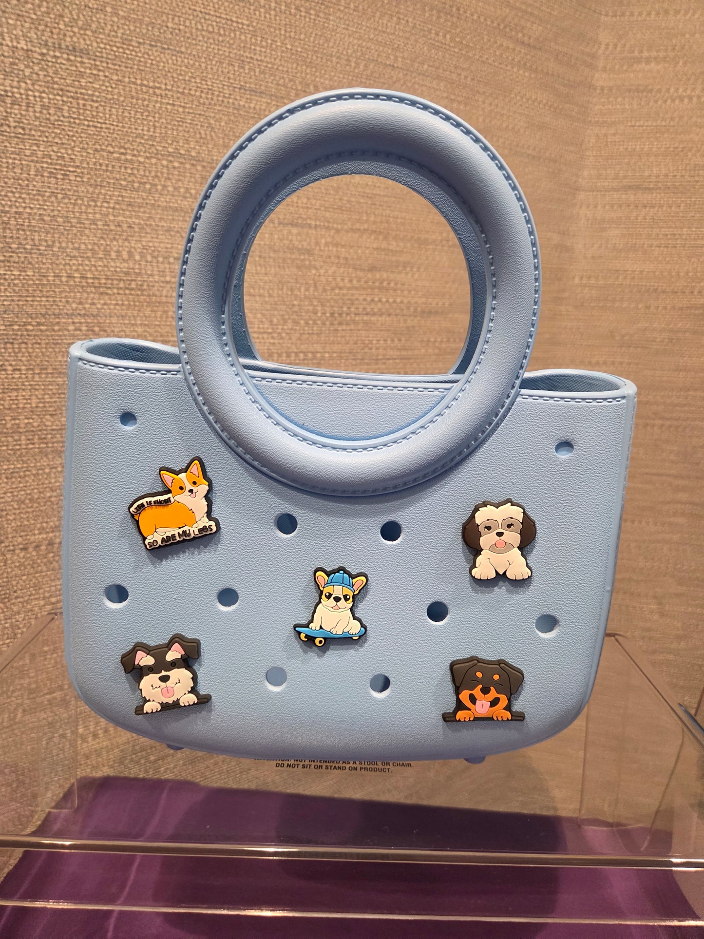 Light Blue Charm-Hole Mini Tote Bag