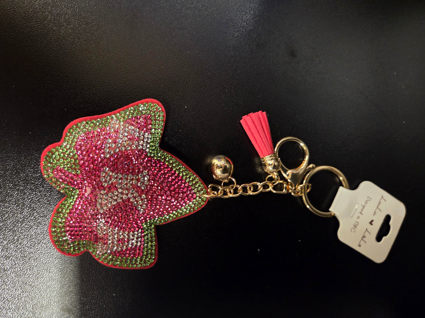 Alpha Kappa Alpha Ivy Leaf Rhinestone Keychain – Pink & Green Glam