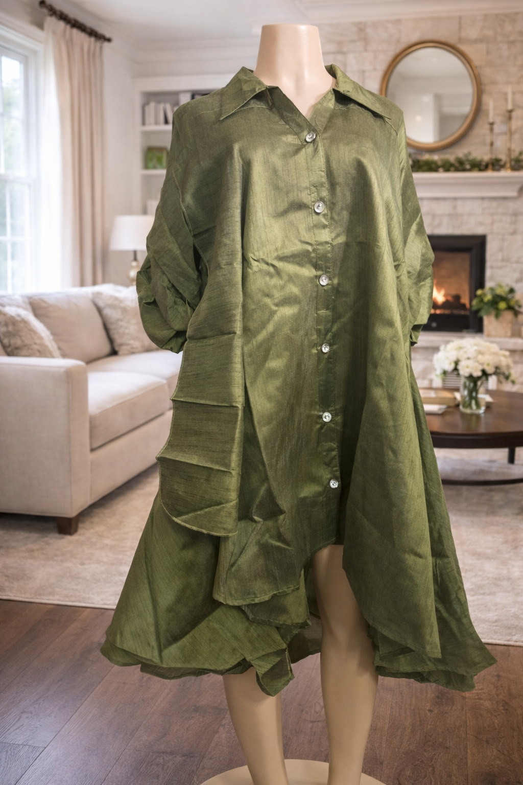 Emerald Grace High-Low Button-Down Dress
