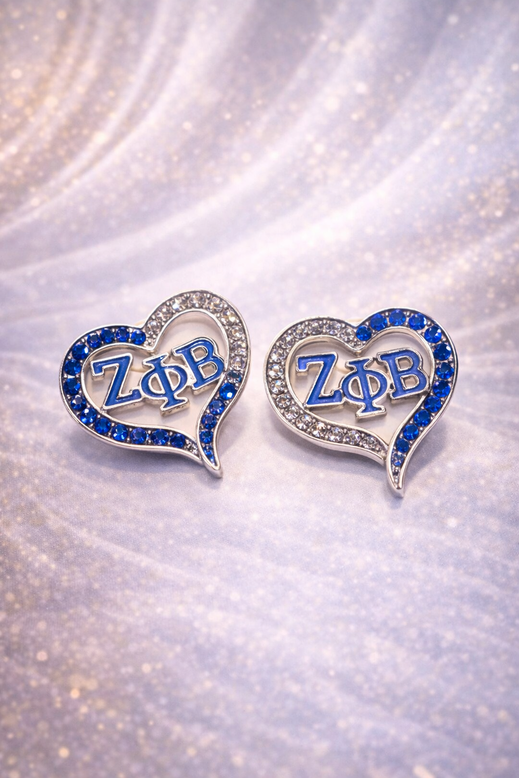 Zeta Phi Beta Heart Rhinestone Stud Earrings