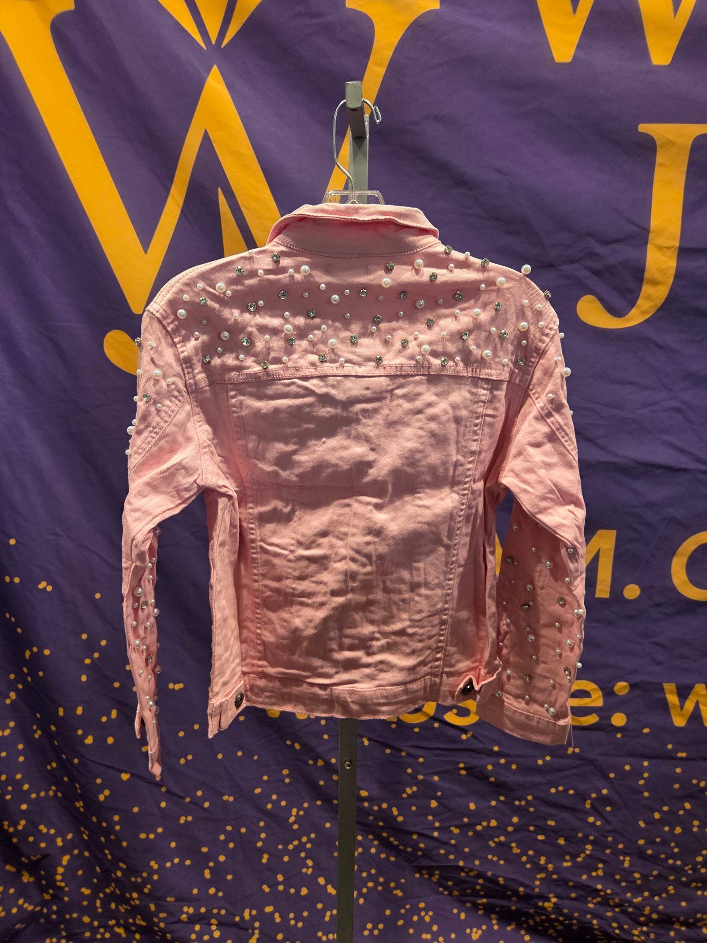 Blush Pink Pearl Embellished Denim Jacket