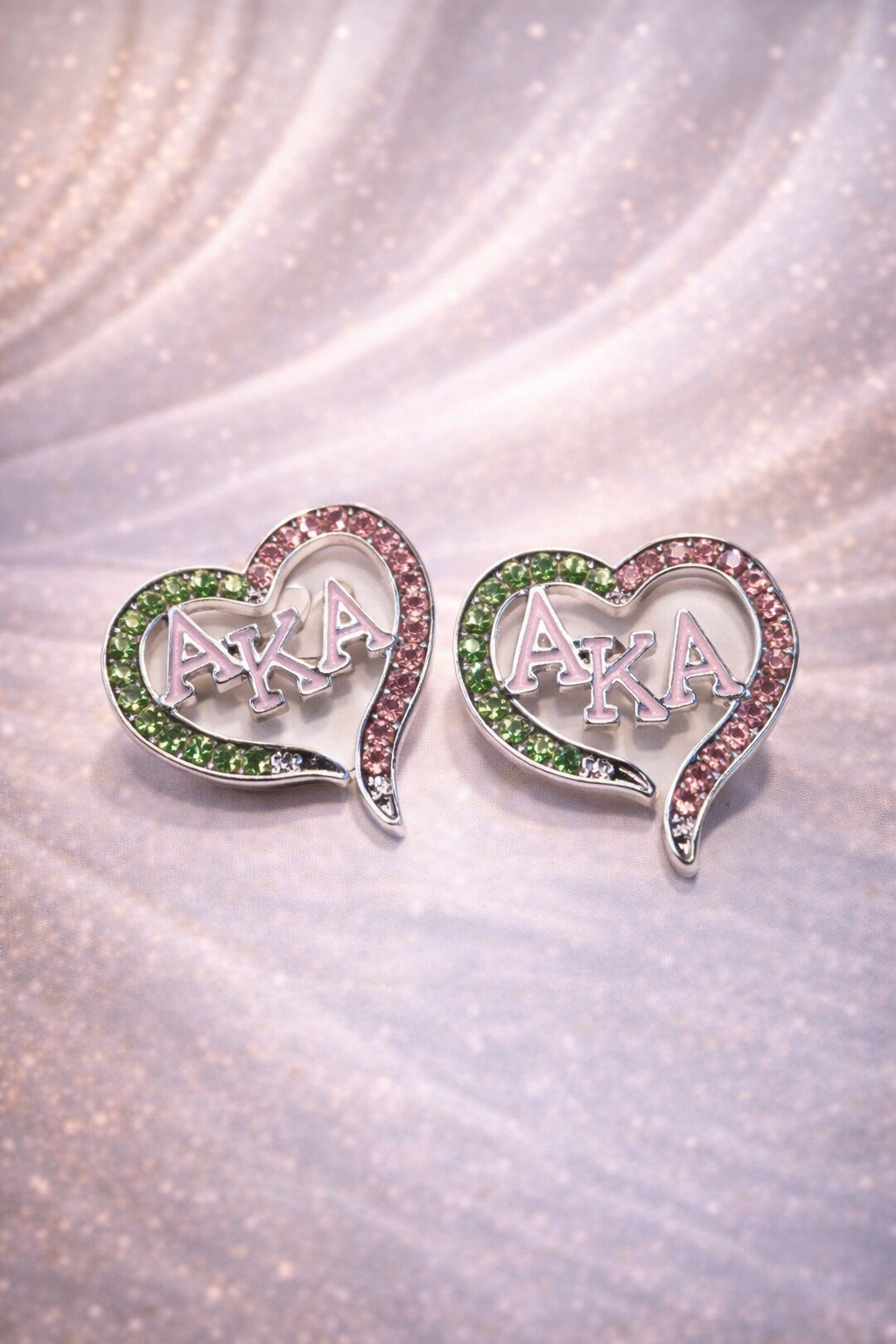 Alpha Kappa Alpha Heart Rhinestone Stud Earrings