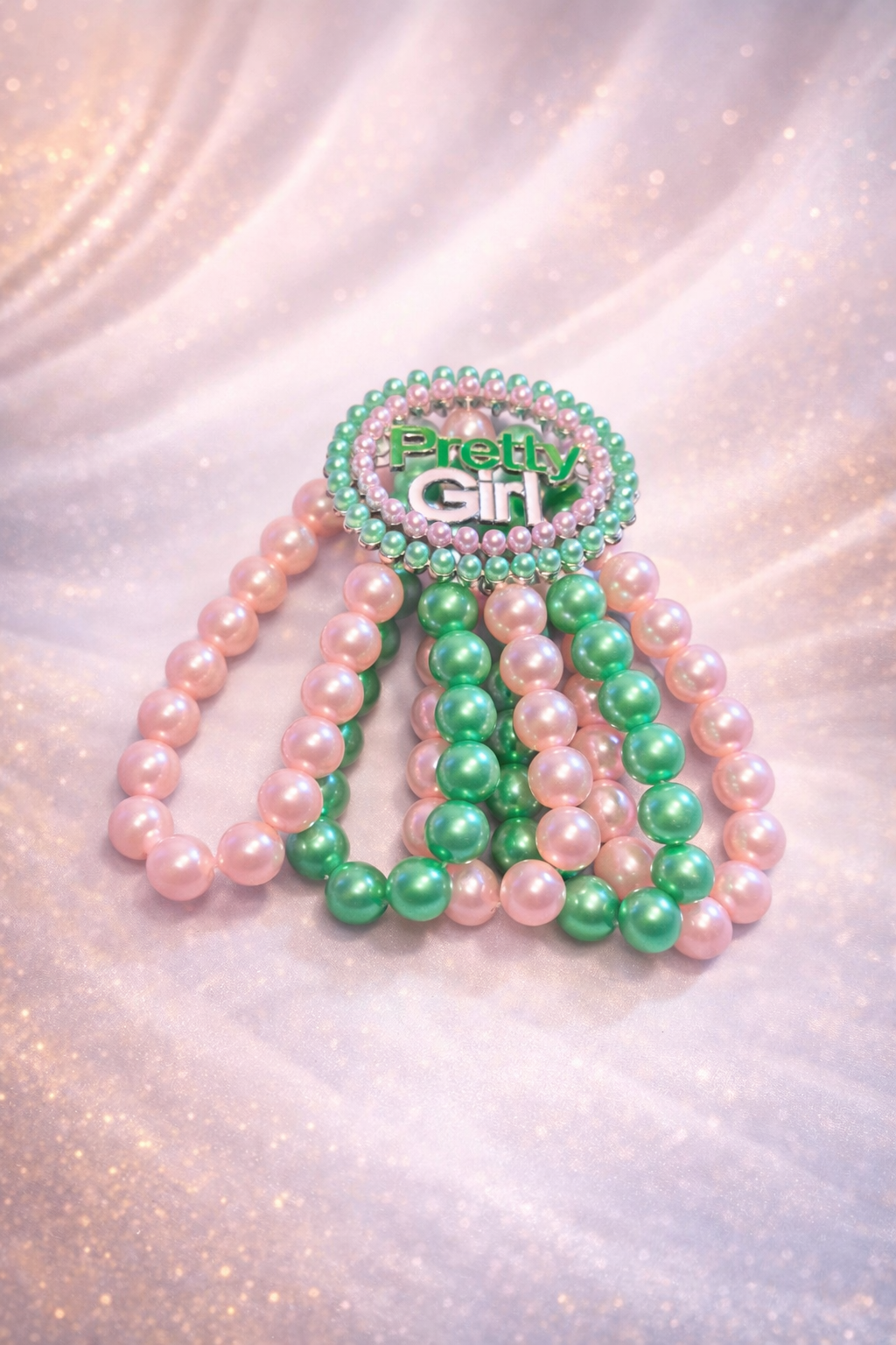 Pretty Girl Pink & Green Pearl Bracelet Set