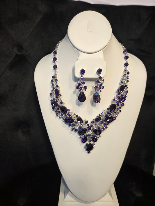 Regal Purple Rhinestone Necklace Set