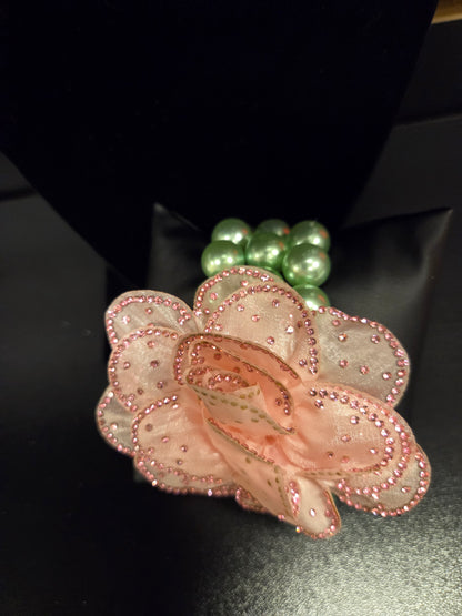 Blush Pink & Mint Green Floral Pearl Stretch Bracelet