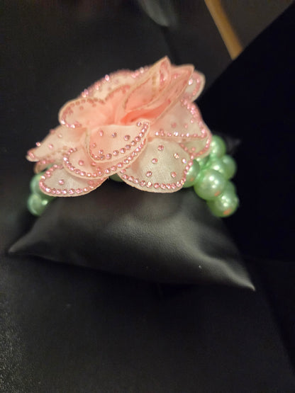 Blush Pink & Mint Green Floral Pearl Stretch Bracelet