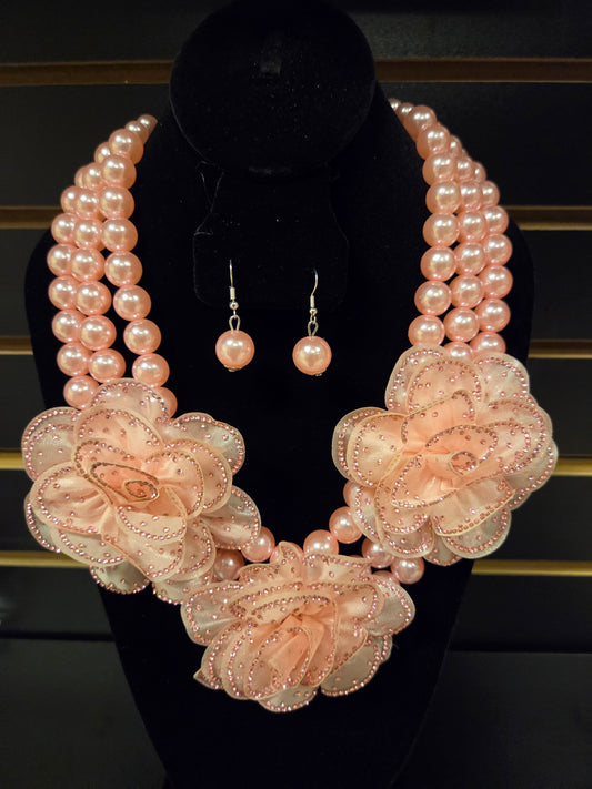 Blush Elegance Floral Pearl Necklace Set