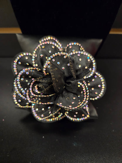 Midnight Elegance Black Floral Beaded Stretch Bracelet