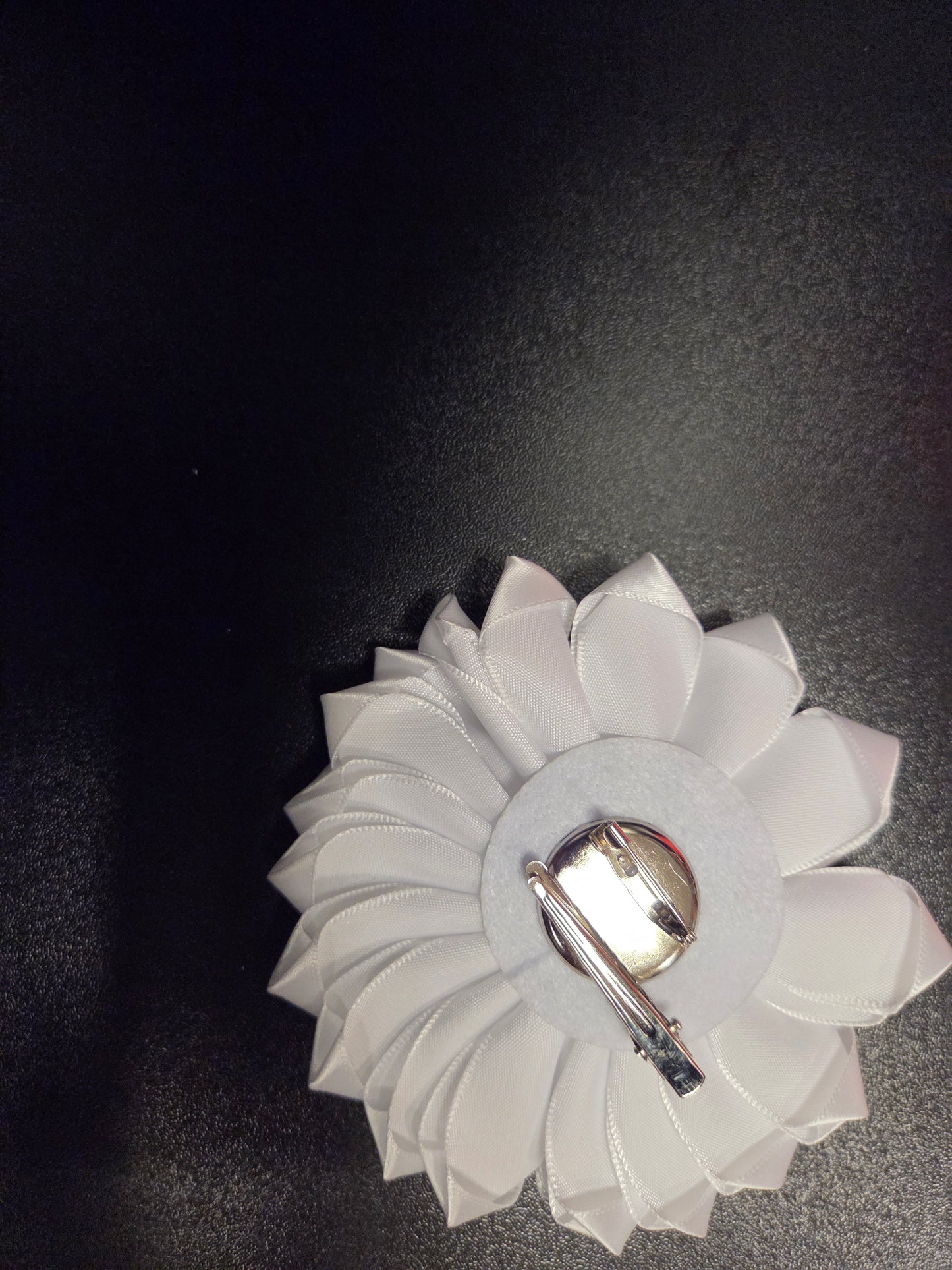 Pure Elegance White Satin Flower Brooch