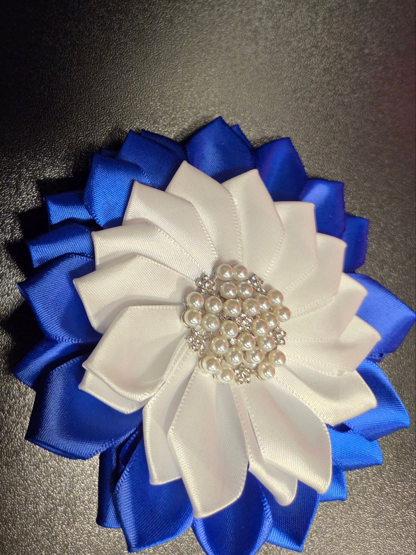 Sapphire Elegance Satin Flower Brooch