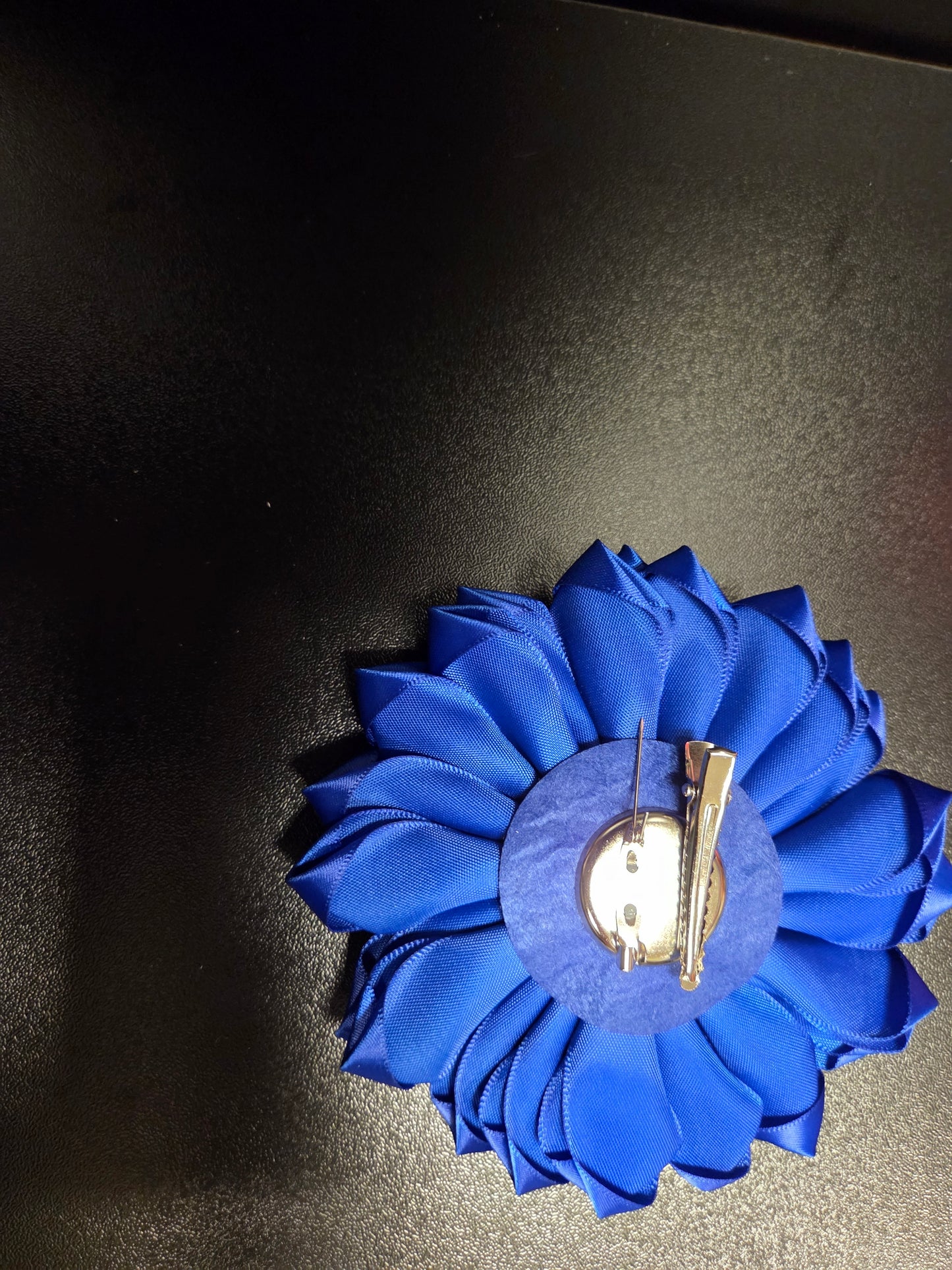 Sapphire Elegance Satin Flower Brooch