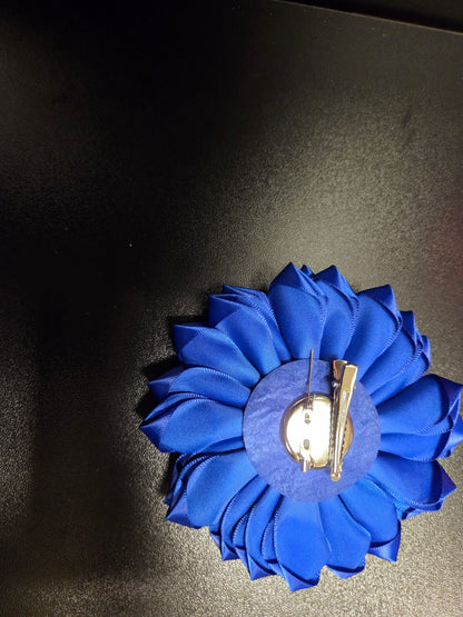 Sapphire Elegance Satin Flower Brooch