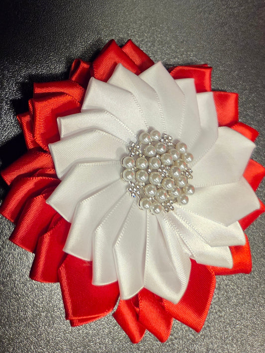Scarlet Radiance Satin Flower Brooch