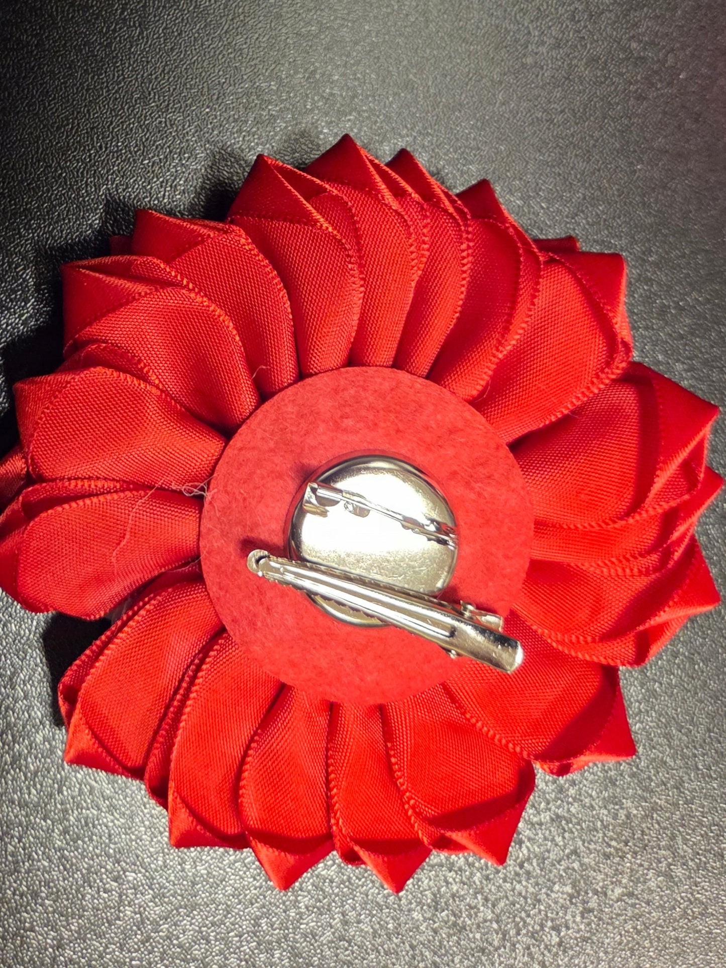 Scarlet Radiance Satin Flower Brooch