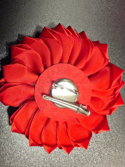 Scarlet Radiance Satin Flower Brooch