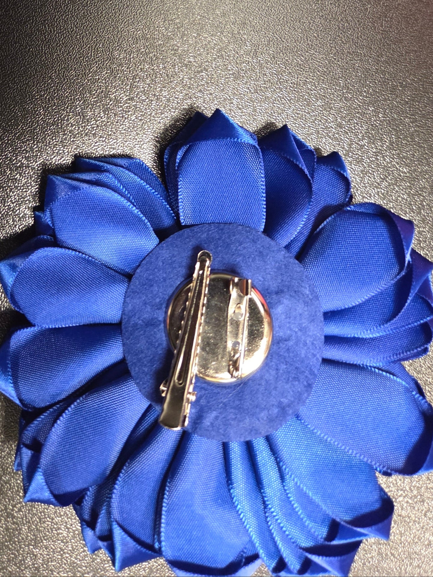 Royal Radiance Blue and Yellow Satin Flower Brooch