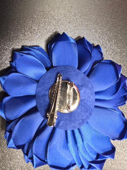 Royal Radiance Blue and Yellow Satin Flower Brooch