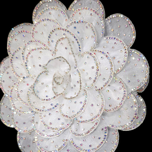 White Rhinestone Petal Flower Brooch / Hair Clip