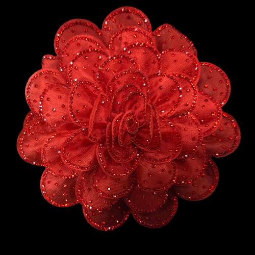 Radiant Red Rhinestone Flower Brooch