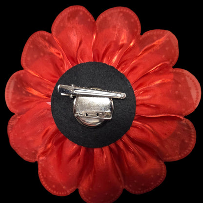 Radiant Red Rhinestone Flower Brooch