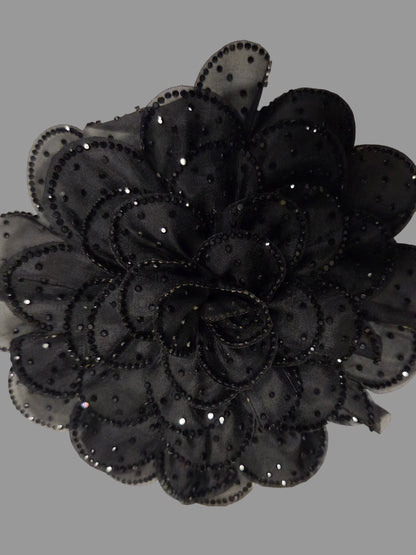 Black Layered Fabric Flower Brooch