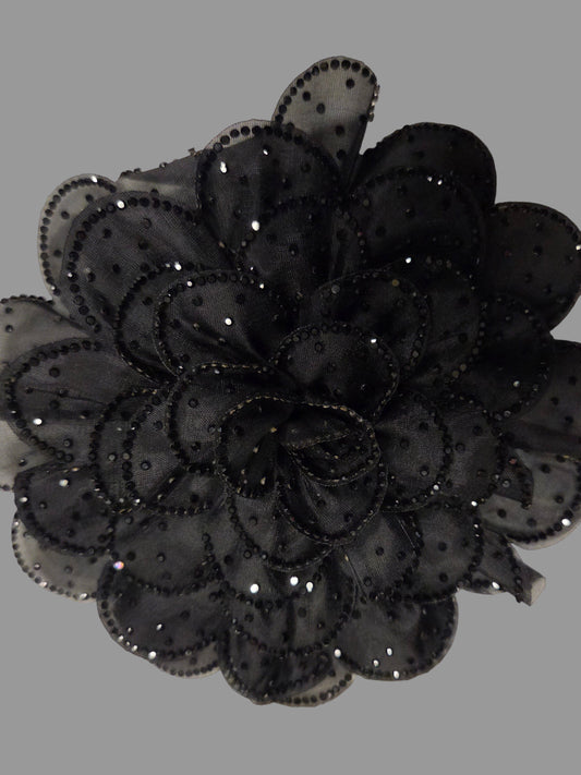 Black Layered Fabric Flower Brooch