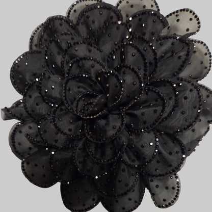 Black Layered Fabric Flower Brooch