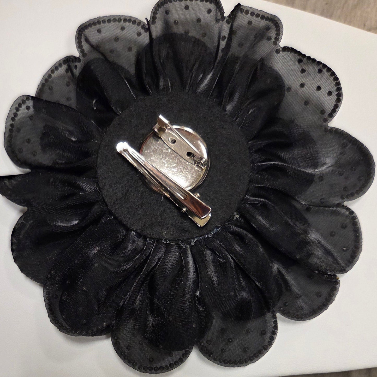 Black Layered Fabric Flower Brooch