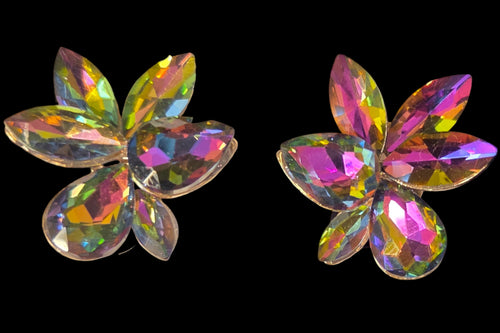 Iridescent Flower Clip On Earrings