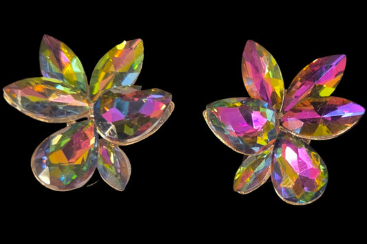 Iridescent Flower Clip On Earrings
