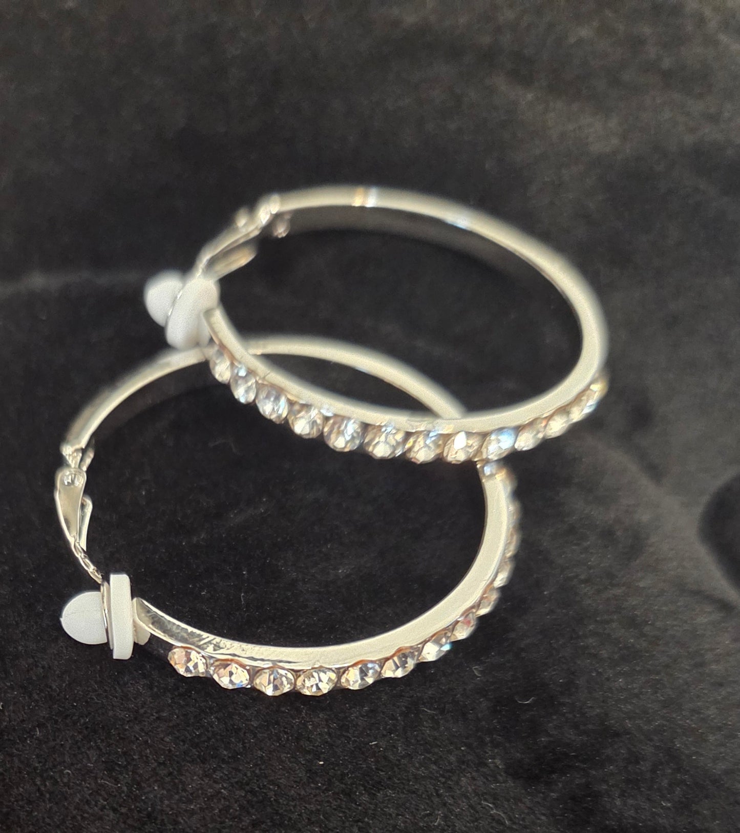 Silver Rhinestone Clip-On Hoop Earrings