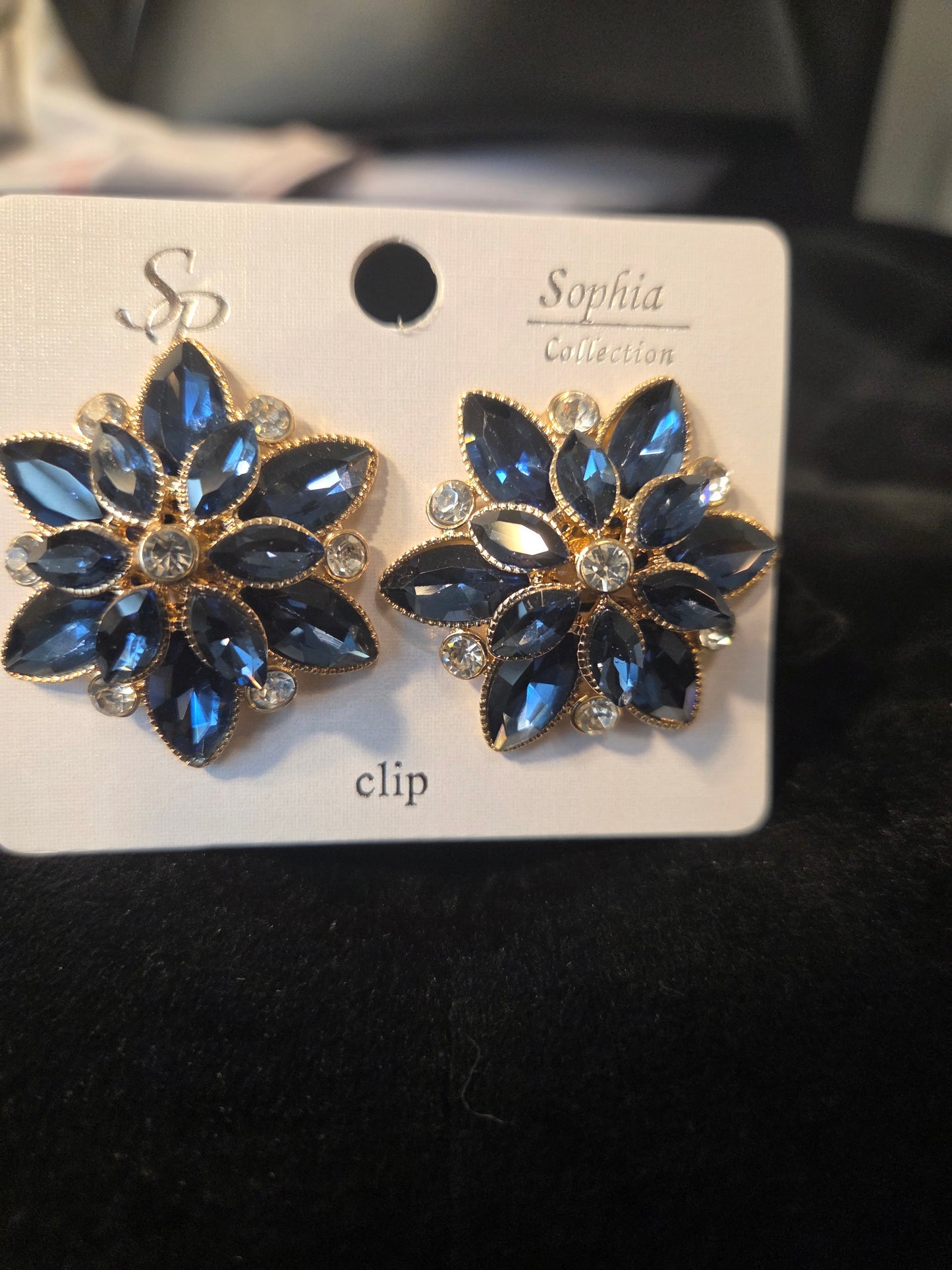 Midnight Blue Bloom Clip-On Earrings