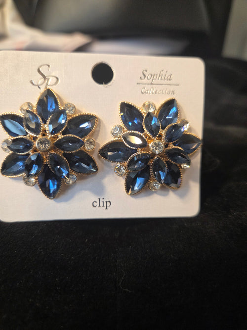 Midnight Blue Bloom Clip-On Earrings