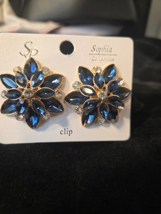 Midnight Blue Bloom Clip-On Earrings