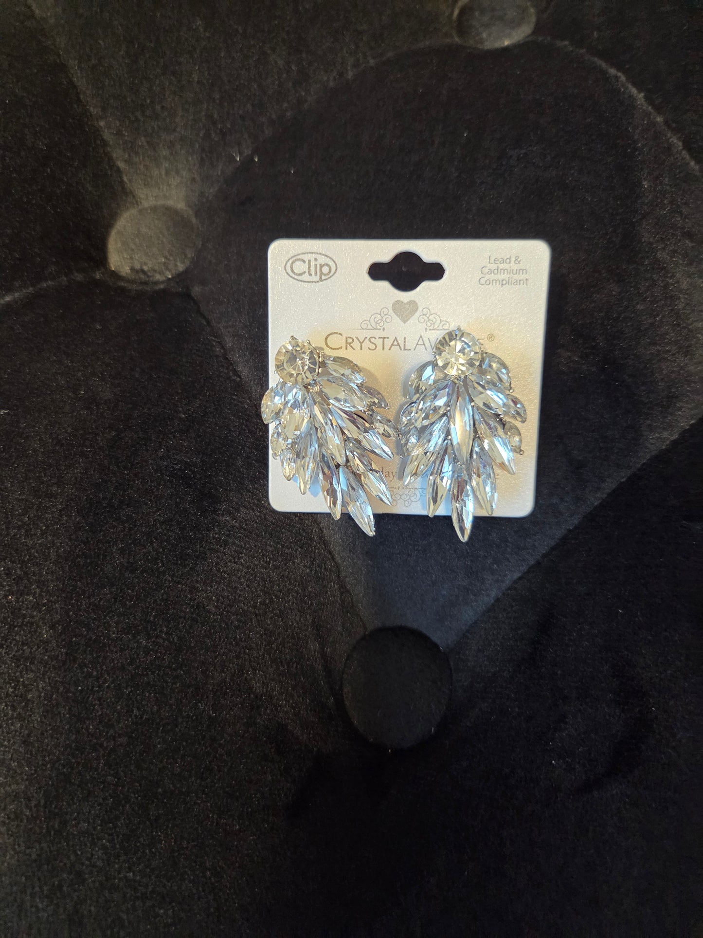 Crystal Leaf Cascade Clip-On Earrings