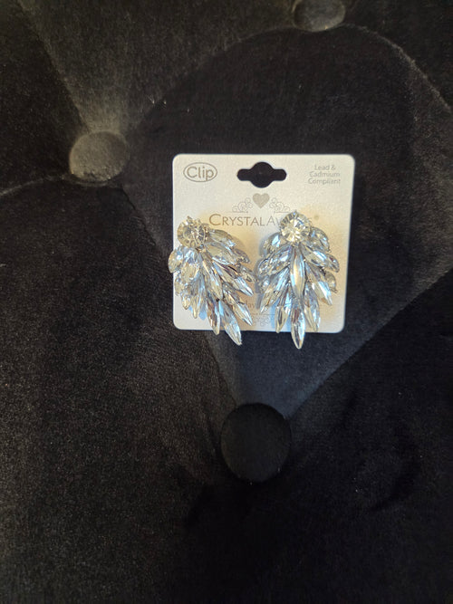Crystal Leaf Cascade Clip-On Earrings