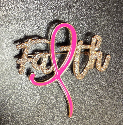 Pink “Faith” Crystal Awareness Ribbon Brooch – Sparkling Hope Edition