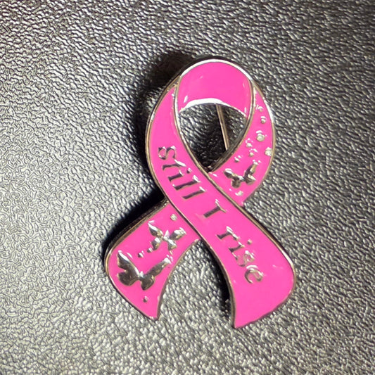 “Still I Rise” Pink Ribbon Enamel Brooch – Strength & Resilience Edition